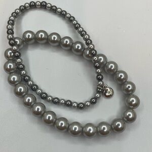 Beautiful RMN Silver Faux Pearl 2 Piece Stretch Stacking Bracelet Set